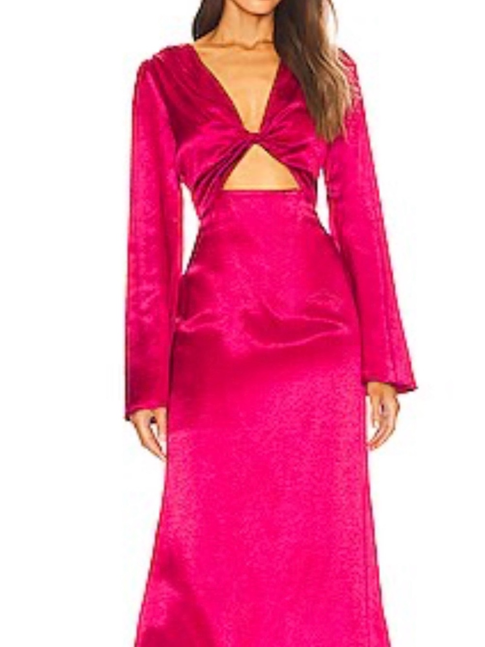 House of Harlow 1960 Fuchsia Twist Front Cutout Satin Maxi Dress
